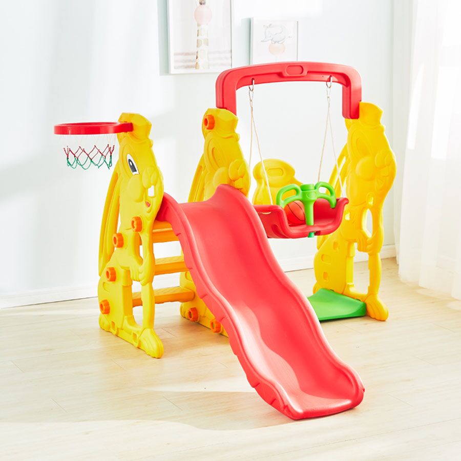 2 In 1 Kids Slide With Basket Ball and Swing Set